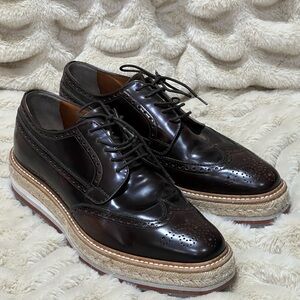 PRADA Men’s Wingtip Shoes – Brown | Espadrille Sole